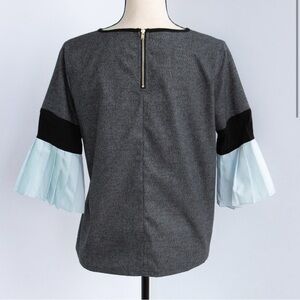 THML tweed black & white top with baby blue flowy ruffle bell sleeve Small